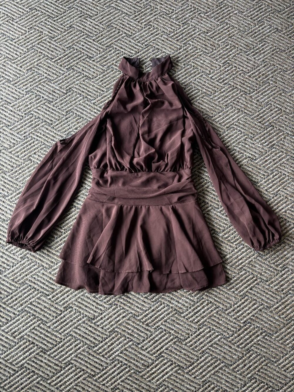 Chocolate Brown Cutout Long Sleeve Mini Dress